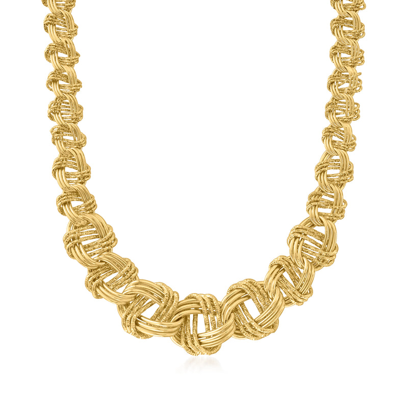 Gold over sterling necklace with graduated interlocking oval links, polished finish