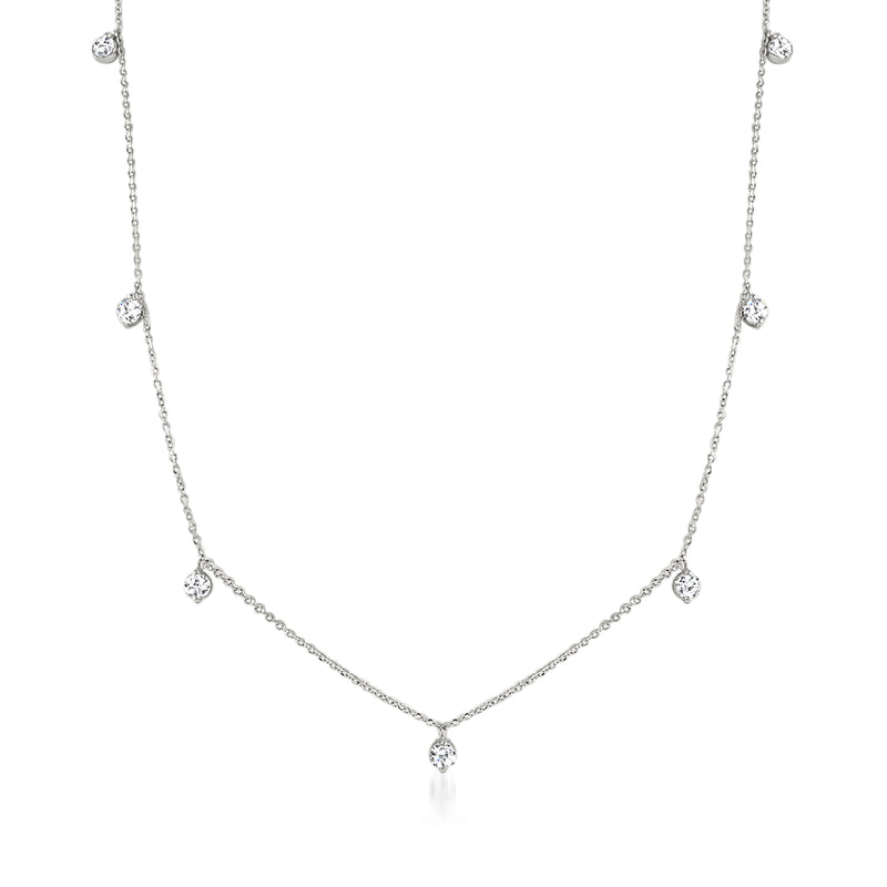 14kt white gold diamond station necklace with five round brilliant diamonds
