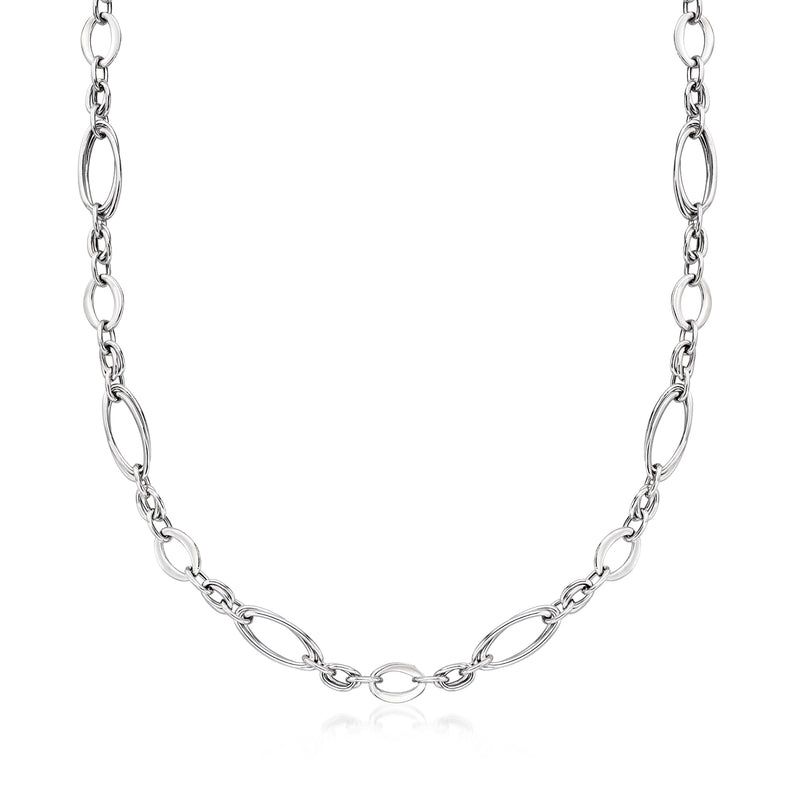 Sterling silver interlocking oval-link necklace with double oval chain links