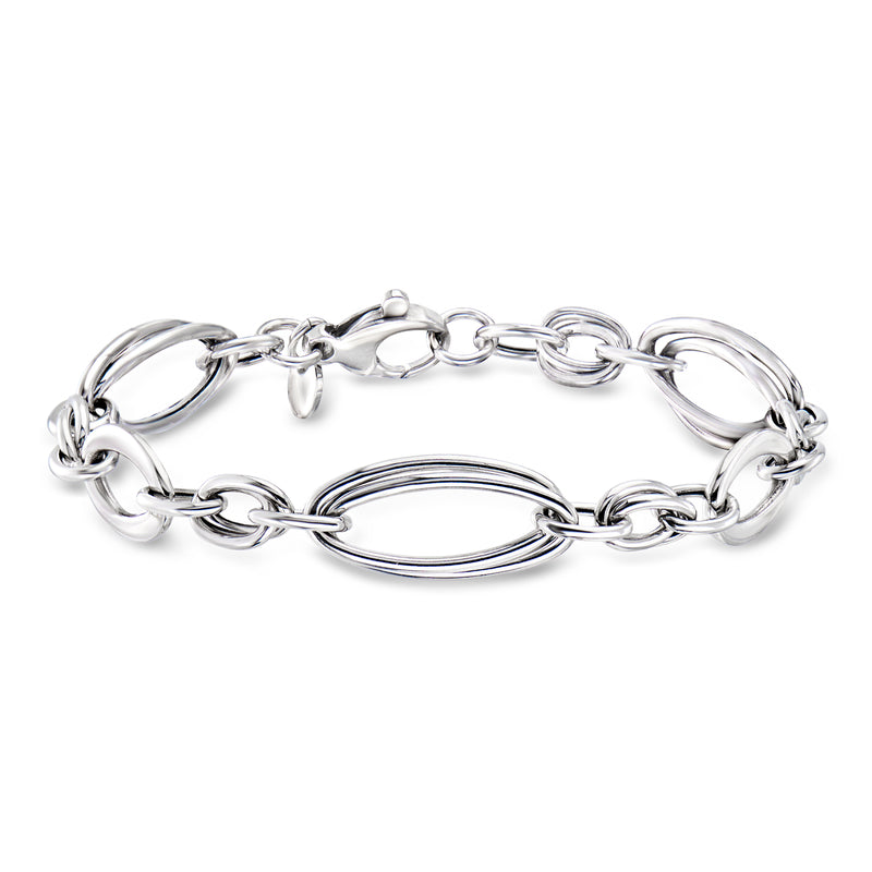 Sterling silver oval-link interlocking bracelet with lobster clasp and ring extender