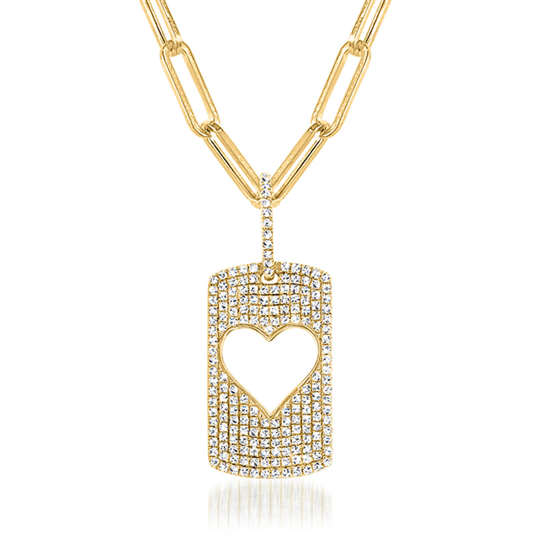 14kt yellow gold diamond heart dog tag pendant necklace