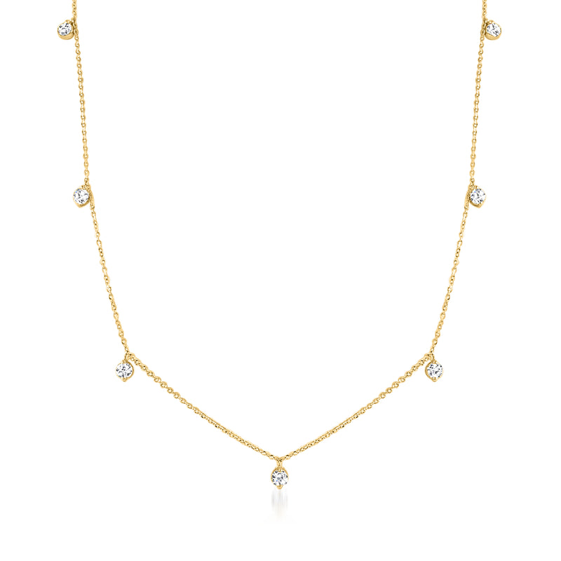 14kt yellow gold diamond station necklace with round stones