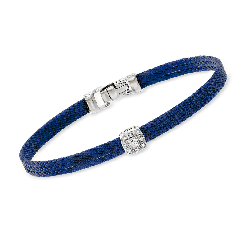 Blue cord bracelet with white gold square diamond station and toggle clasp
