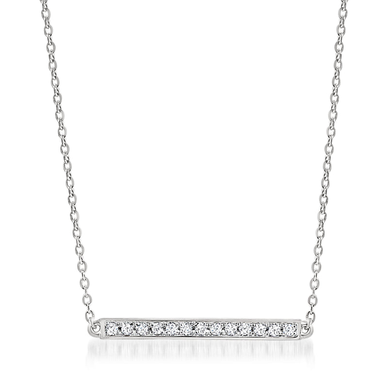 14kt white gold bar necklace with diamond-accented bar pendant and link chain