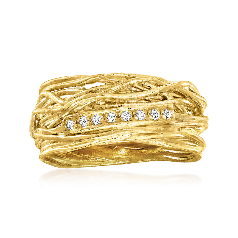 Gold over sterling braided ring with row of diamond accents across center