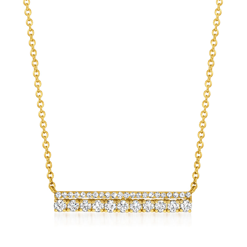 18kt yellow gold diamond bar necklace with row-set diamonds