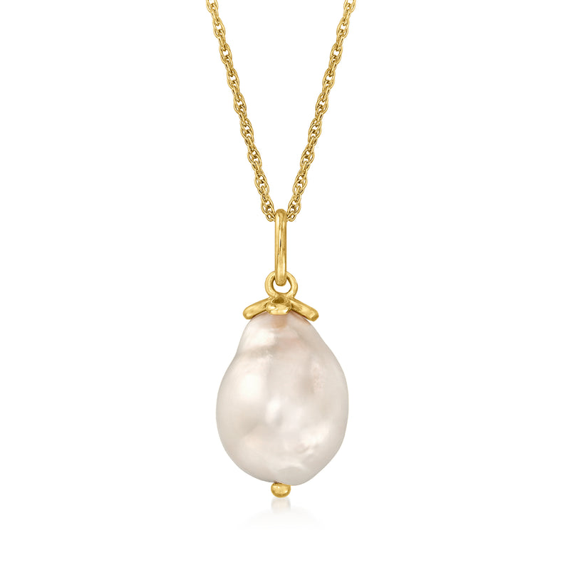 18kt gold over sterling pearl pendant necklace with baroque drop pearl