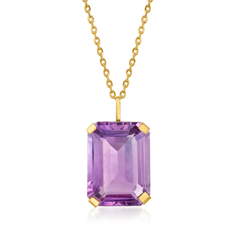 Amethyst pendant necklace in 14kt yellow gold with rectangular purple gemstone