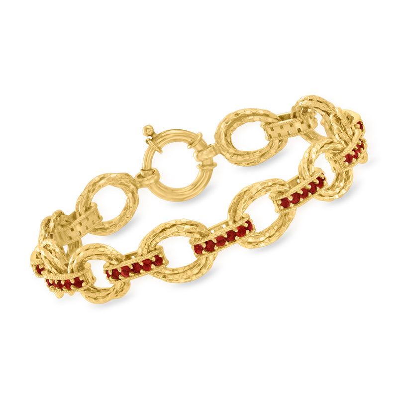 18kt gold over sterling garnet bracelet with red gemstone links and round clasp