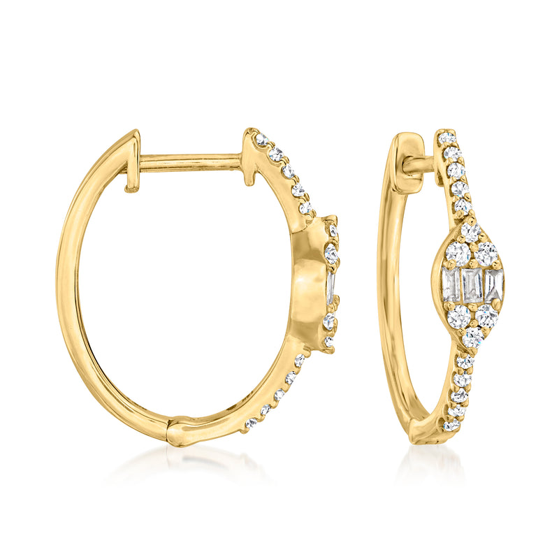 14kt yellow gold diamond cluster hoop earrings with round-cut stones along the hoop