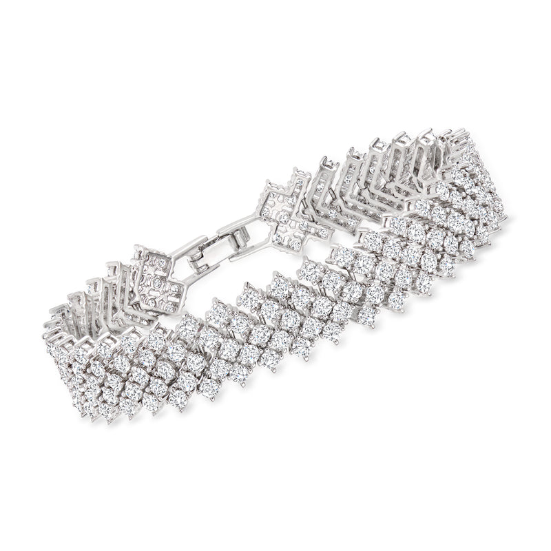 Sterling silver multi-row tennis bracelet with rectangular CZ stones in a linked design