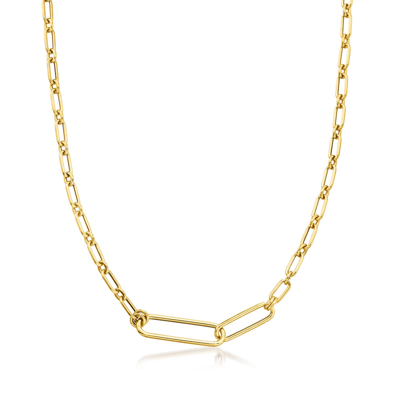 14kt yellow gold paper clip link chain necklace, rectangular link design