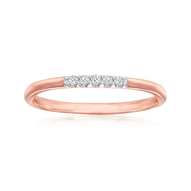 Rose gold diamond-accented band ring with a row of small stones across the top