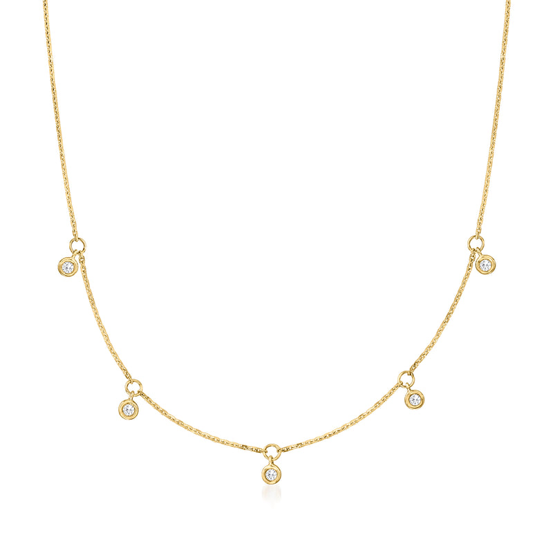 14kt yellow gold diamond station necklace with five bezel-set round diamonds