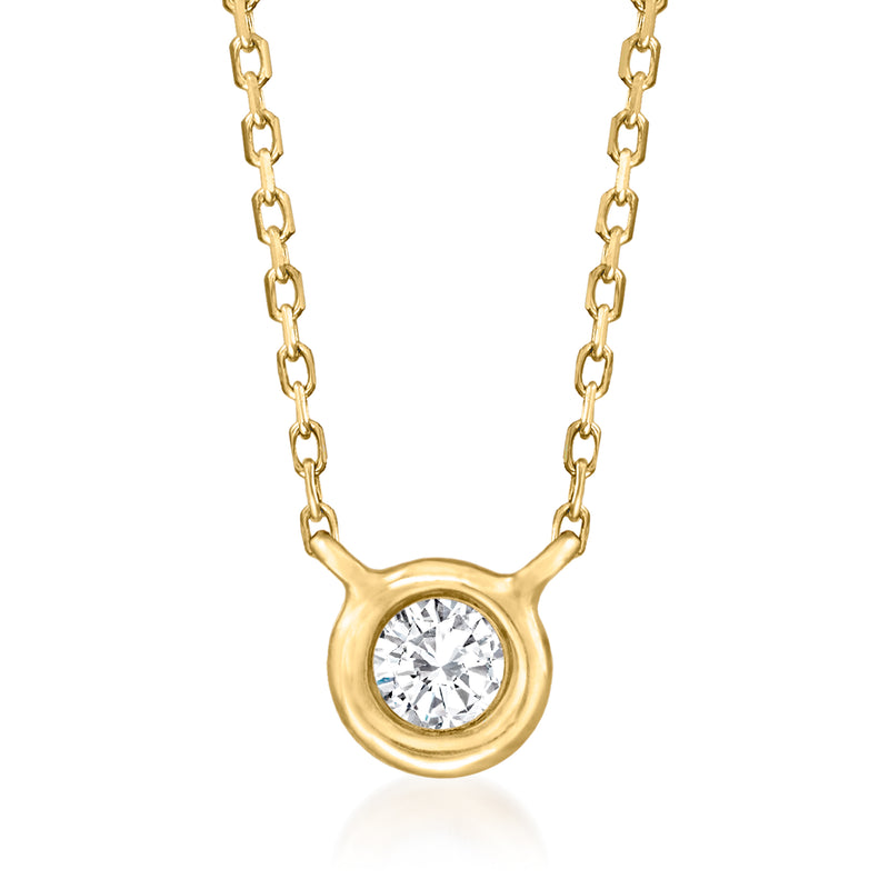 14kt yellow gold diamond station necklace with bezel-set round center diamond