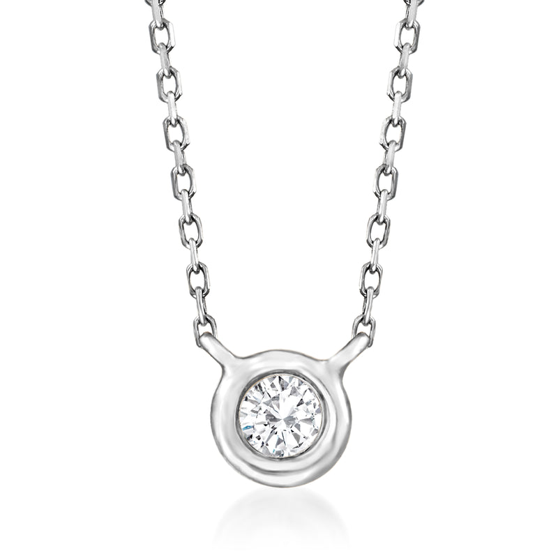 14kt white gold necklace with bezel-set round diamond pendant on chain