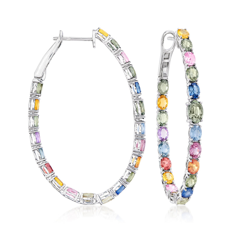 18kt white gold inside-out hoop earrings with multicolored sapphire rows