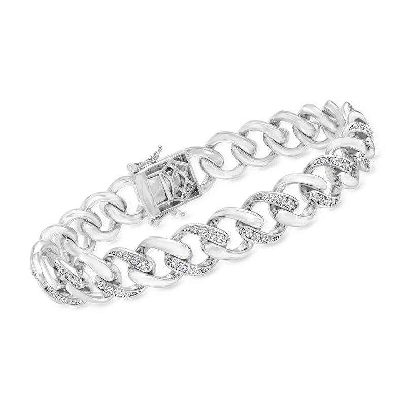 Sterling silver CZ link bracelet with pave stones and box clasp