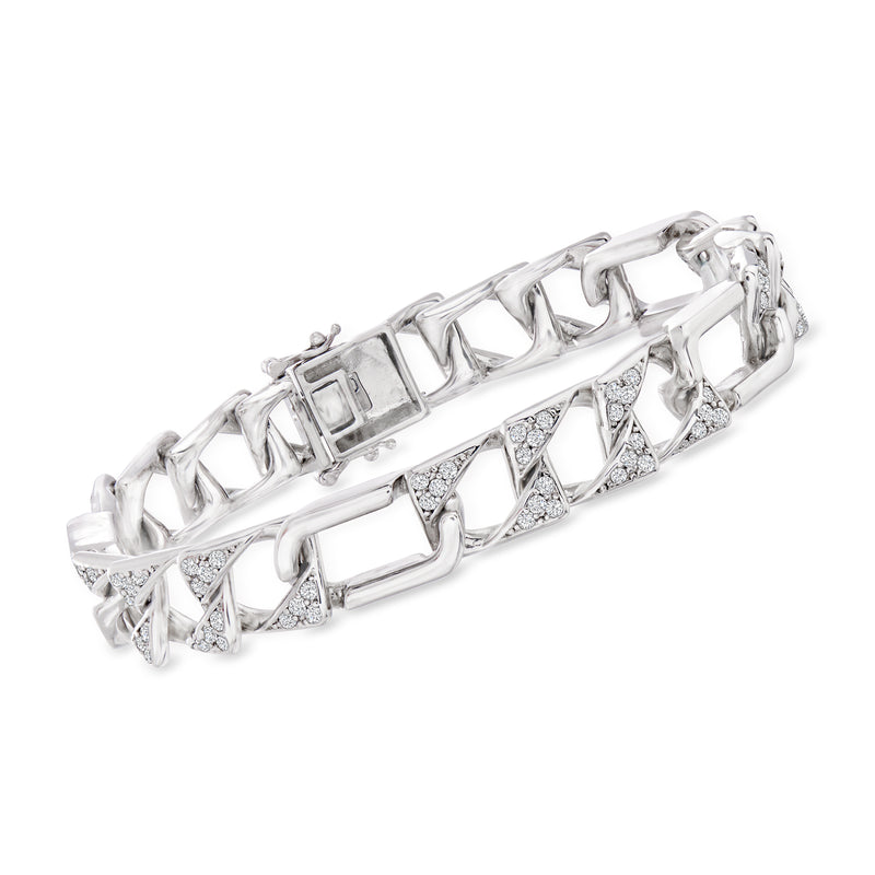 Sterling silver CZ link bracelet with rectangular links