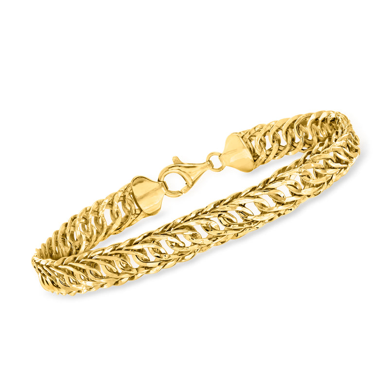 14kt yellow gold oval-link bracelet with chain links and spring-ring clasp