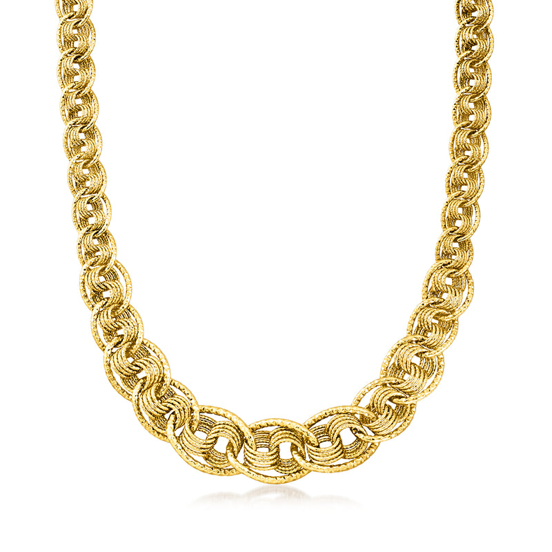 14kt yellow gold oval rolo-link necklace with interlocking chain links