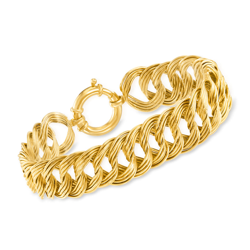 14kt yellow gold twisted multi-oval link bracelet with interlocking round rings