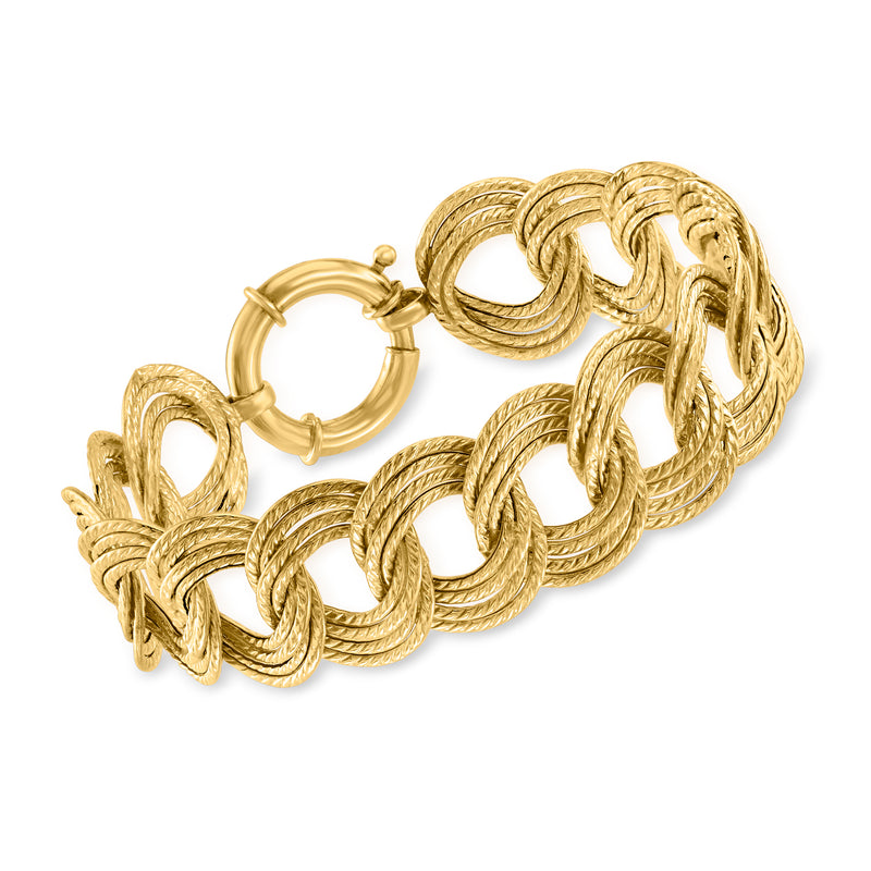 14kt yellow gold triple-oval link bracelet with braided oval chain links