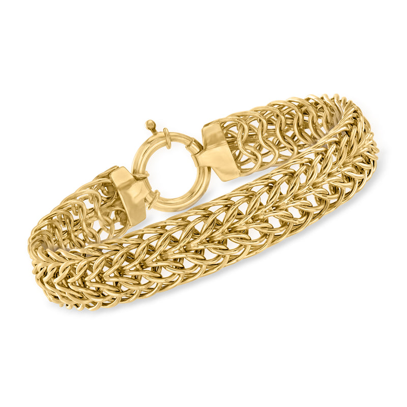 Yellow gold wheat-link bracelet with round clasp