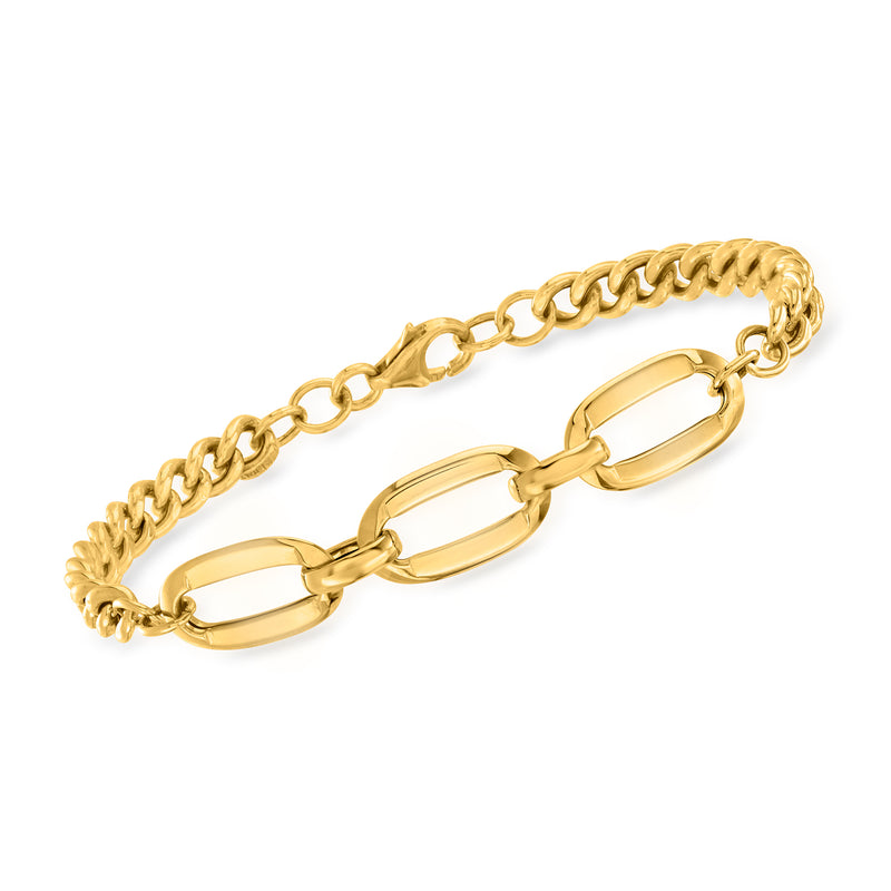 14kt yellow gold bracelet with curb and paper clip link chain