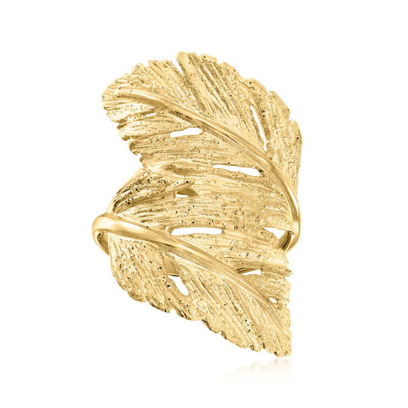 18kt gold over sterling leaf bypass ring with textured leaf design