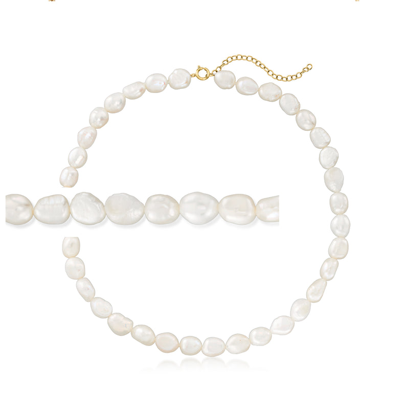 Cultured baroque pearl choker necklace with 14kt yellow gold chain and clasp