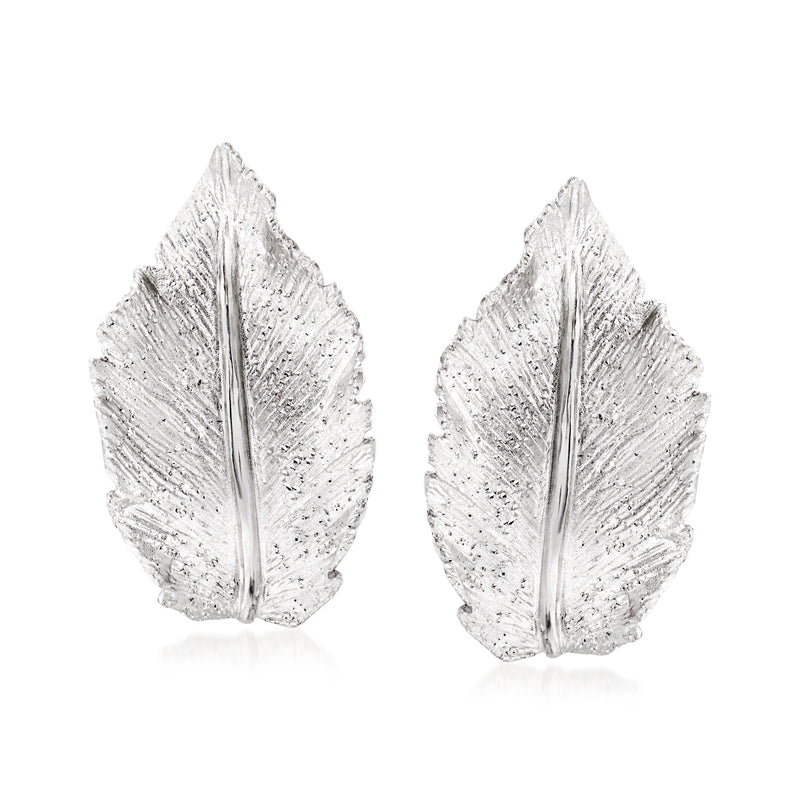 Sterling silver leaf stud earrings with sparkling textured finish