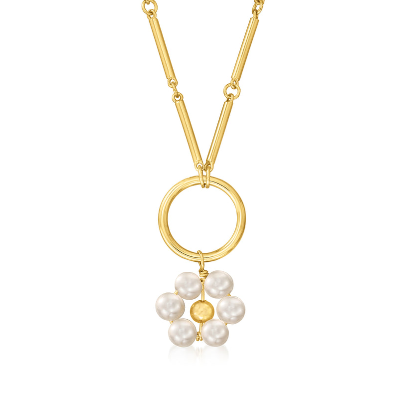 18kt gold over sterling necklace with ring pendant and white pearl flower cluster