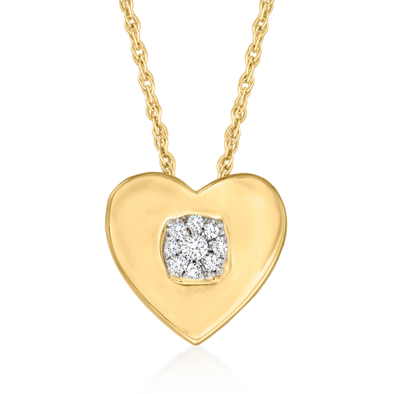 14kt yellow gold heart pendant necklace with diamond cluster center