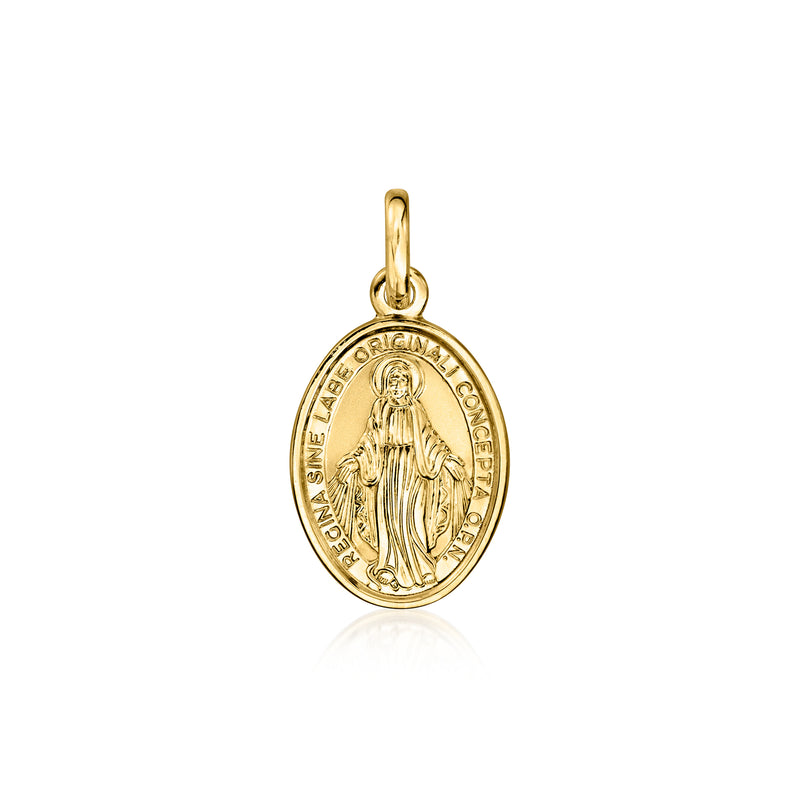 14kt yellow gold oval Miraculous Medal pendant with Virgin Mary relief