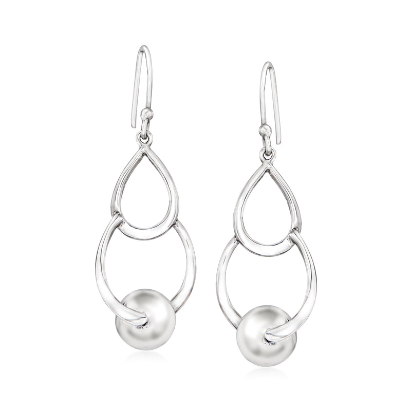 Sterling silver teardrop bead earrings with earwire, linked double teardrop and bead