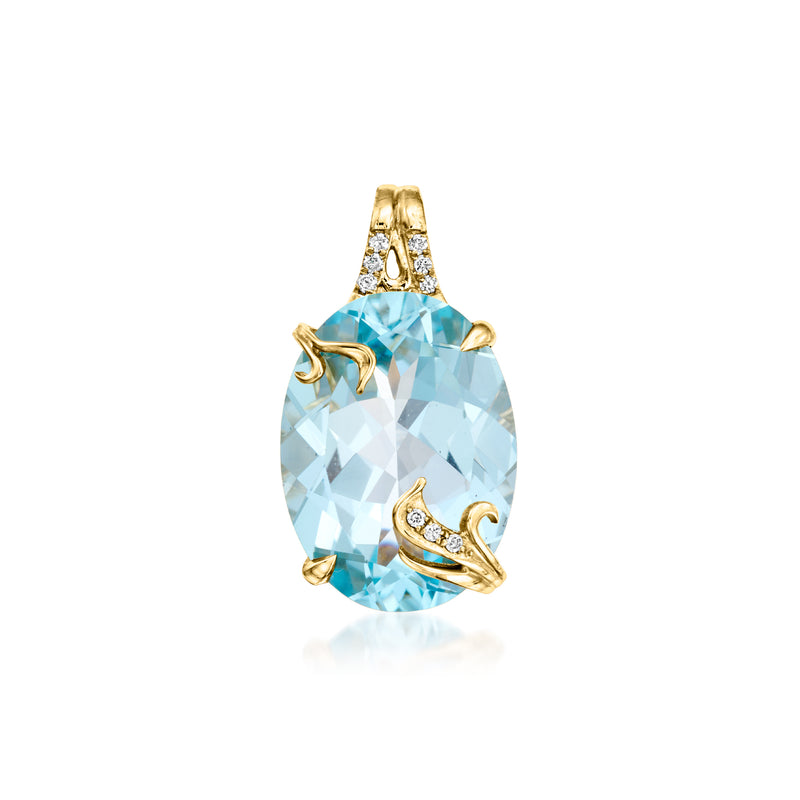 Oval sky blue topaz pendant with diamond accents in 14kt yellow gold