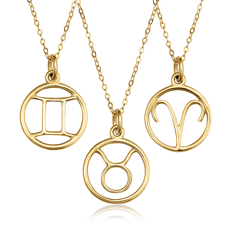 Yellow gold-tone open-space zodiac pendant necklace with round pendants on chain