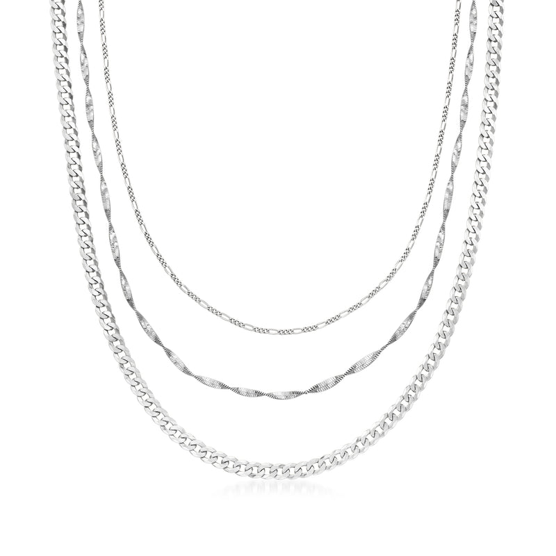 Italian sterling silver multi-chain necklace with three layered chain strands