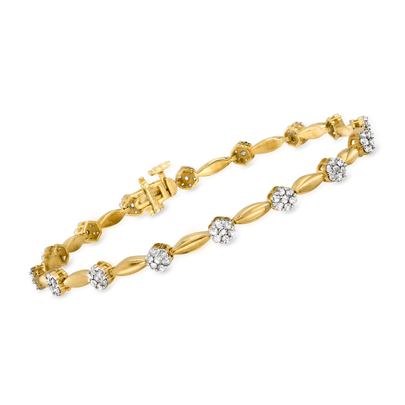 18kt gold over sterling diamond cluster line bracelet with round white stones