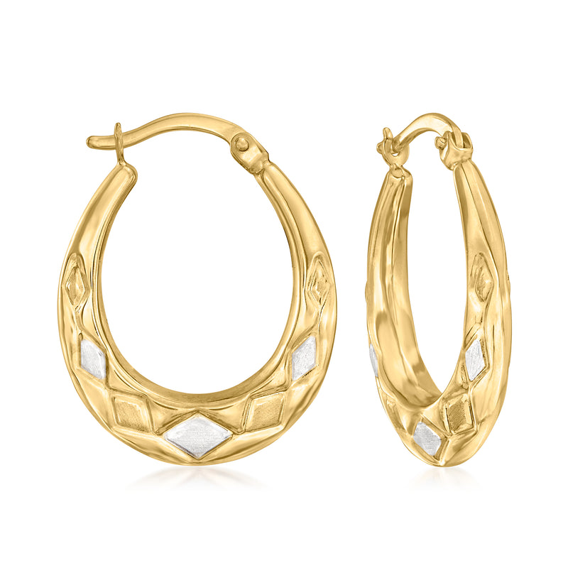 Two-tone gold hoop earrings with geometric diamond insets