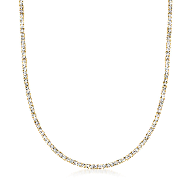 Diamond tennis necklace with round stones in gold over sterling