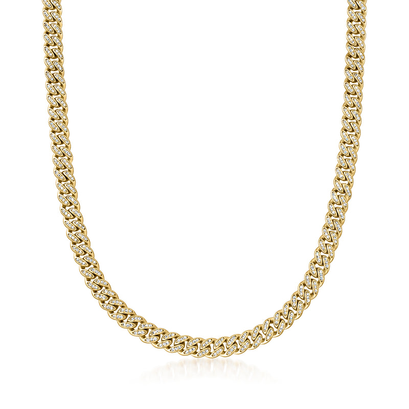 Gold-tone Cuban-link necklace with pavé CZ detailing