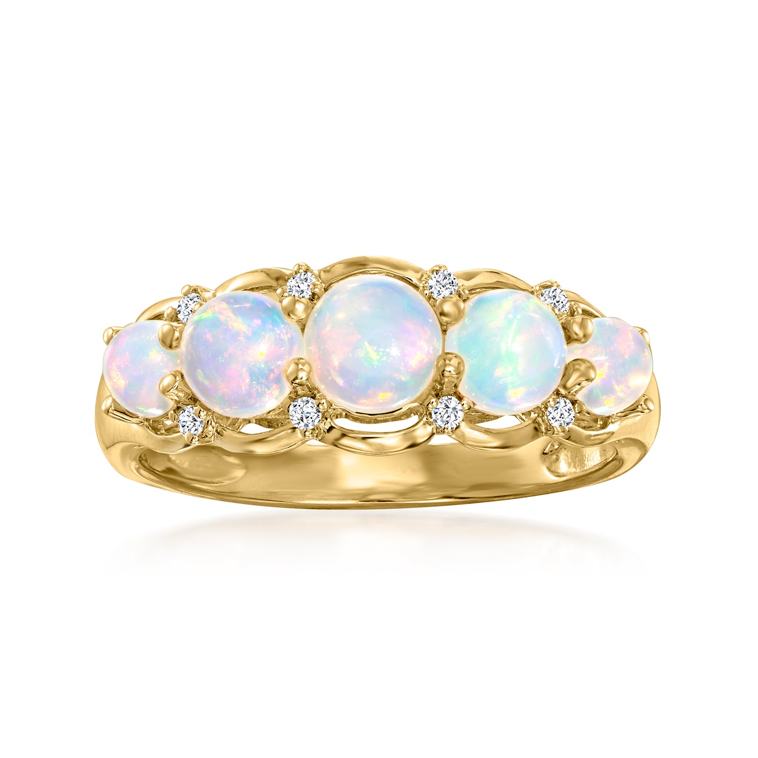 Ethiopian Opal Ring with Diamonds in 14kt Yellow Gold