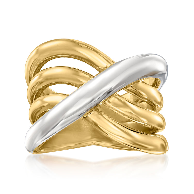 14kt two-tone crisscross ring with gold and silver-tone resin finish