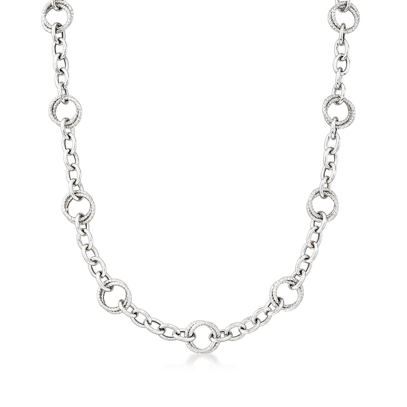 Italian sterling silver double-cable link necklace with circular ring links