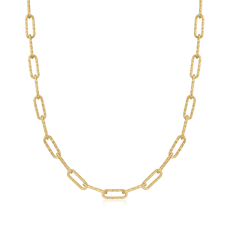 Gold paper clip link chain necklace with oval clasp, 18kt gold over sterling