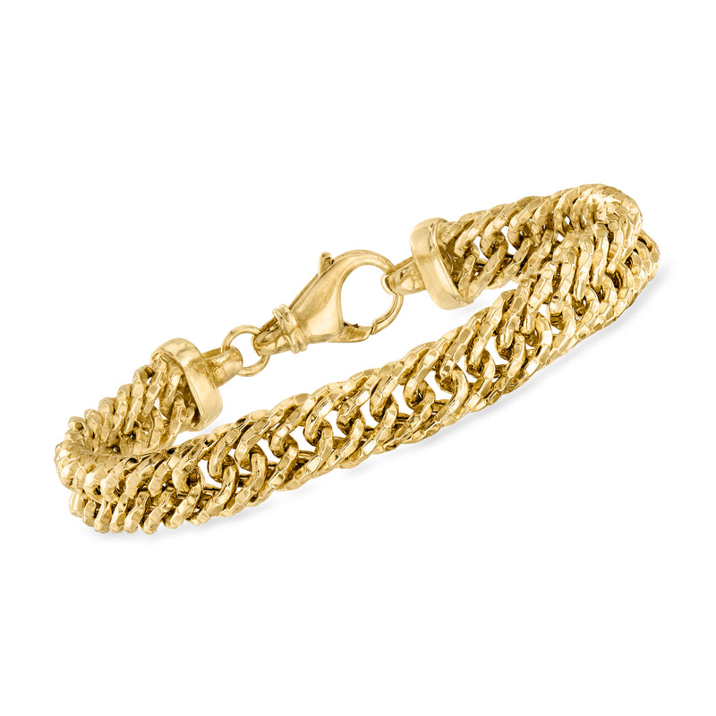 Gold over sterling oval-link bracelet with textured and polished chain links, clasp closure