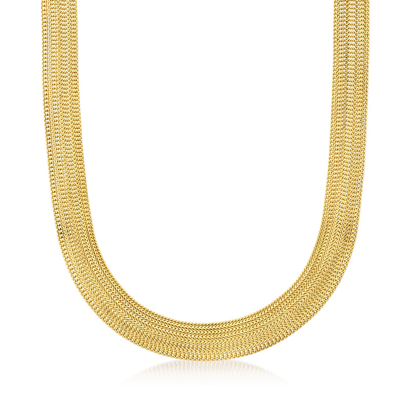Gold over sterling mesh necklace with layered gold-toned chain links