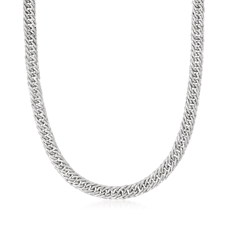 Silver oval-link chain necklace with textured and polished links